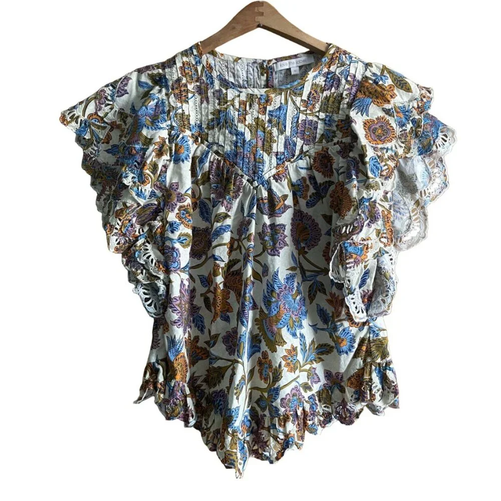 Love the Label Hazel Top, Cheyna Ivory Print Size Small - Picture 2 of 9